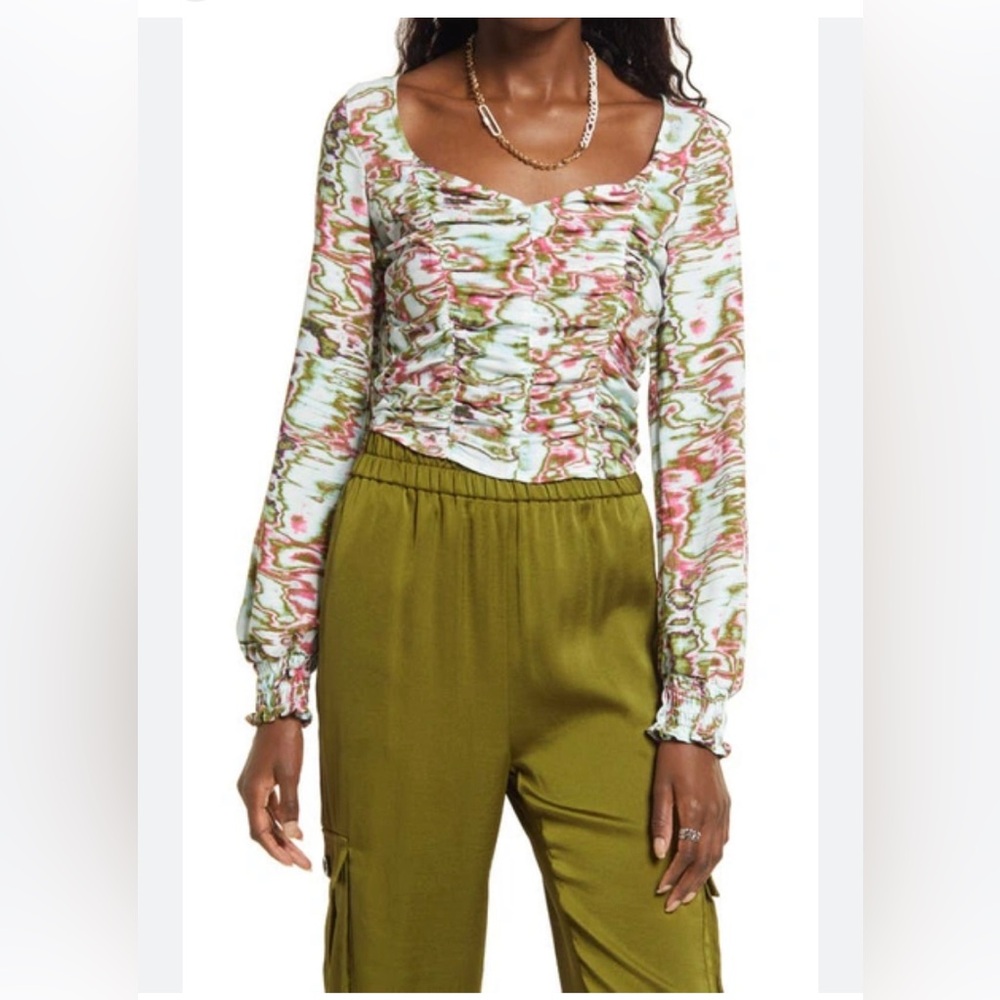 Multicolor Ruched Long Sleeve Top